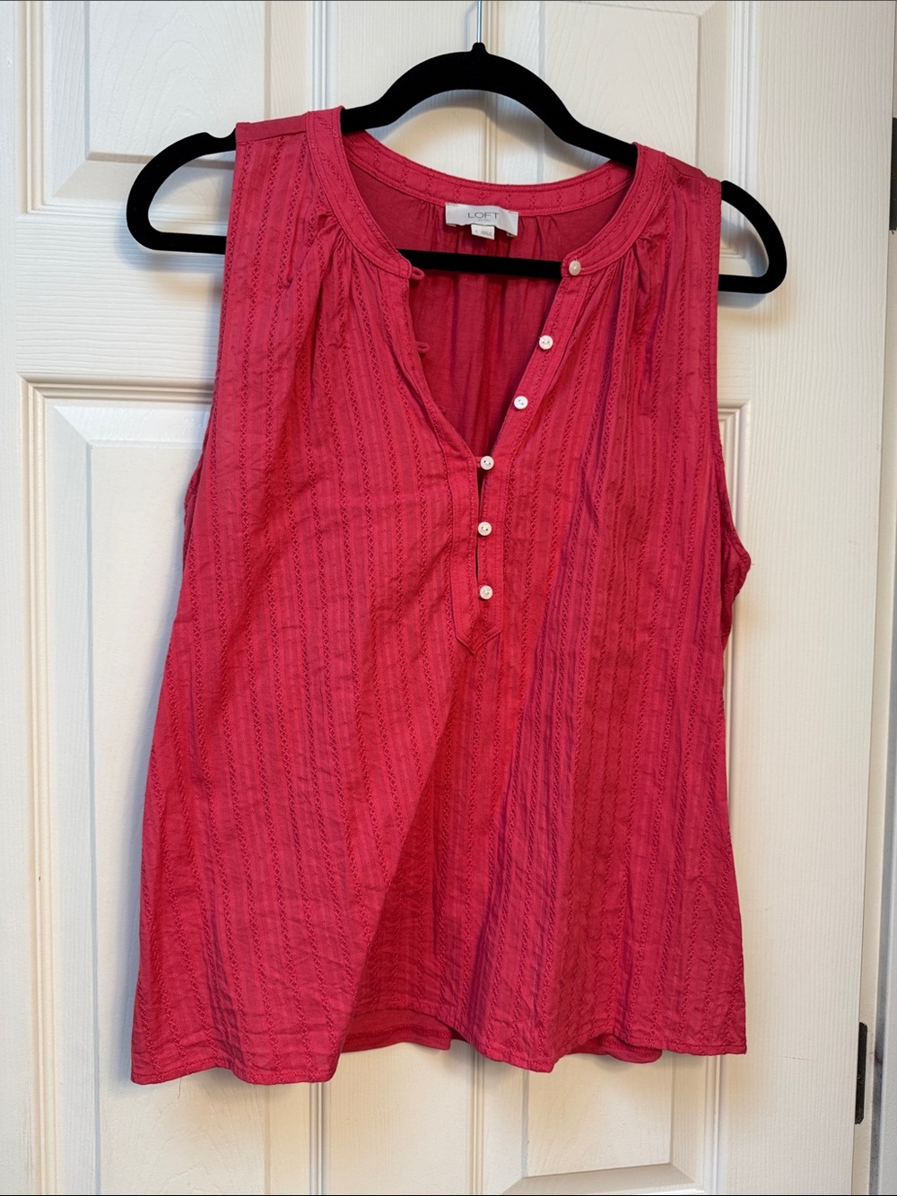 LOFT Hot Pink Eyelet Button-Front Sleeveless Camisole